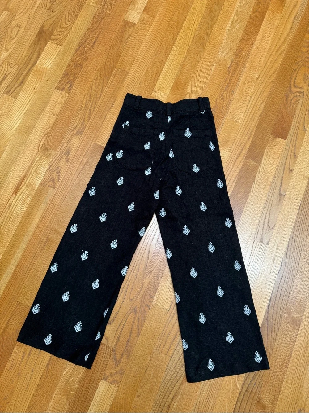 Zara Embroidered Black Linen Pants XS